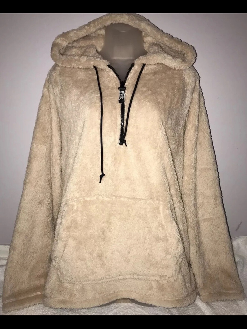 Victoria Secret Pink Teddy Half Zip Pullover Hoodie Champagne L